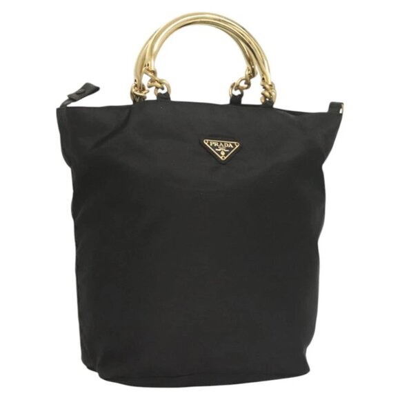 PRADA Chain Hand Bag Nylon Black Gold - Picture 1 of 16